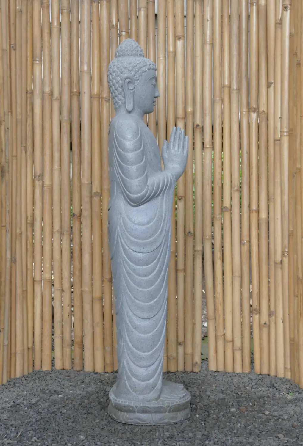  Product image 5 of the product “Standing Buddha made of Riverstone, position Namaskara , H. 151cm. ”